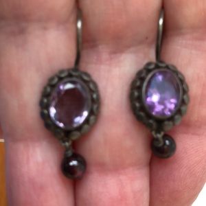 Vintage sterling silver Amethyst pearl earrings